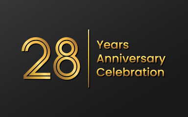 28 Years Anniversary, Perfect template design for anniversary celebration with gold color for booklet, leaflet, magazine, brochure poster, web, invitation or greeting card. Vector template