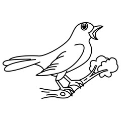 Cute singing bird cartoon characters vector illustration. For kids coloring book.