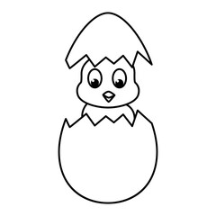 Cute eggs hatch chicks cartoon characters vector illustration. For kids coloring book.