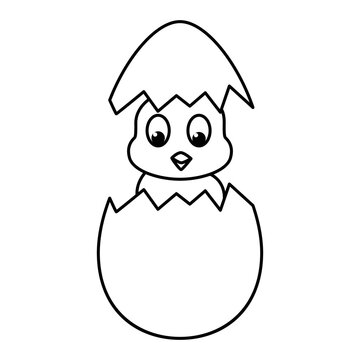 Cute eggs hatch chicks cartoon characters vector illustration. For kids coloring book.