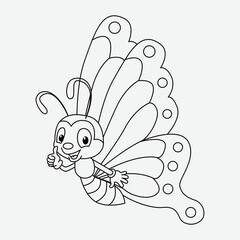 Cute butterfly cartoon characters vector illustration. For kids coloring book.
