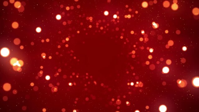 3D animation - Looped animated background of a tunnel made of flickering luminous particles on a red background