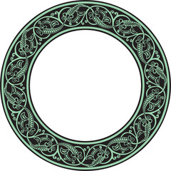 Vector green round oriental ornament. Arabic patterned circle of Iran, Iraq, Turkey, Syria. Persian frame, border..