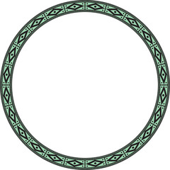Vector round green border ornament. Native American tribes framework, circle.
