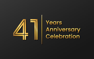 41 Years Anniversary, Perfect template design for anniversary celebration with gold color for booklet, leaflet, magazine, brochure poster, web, invitation or greeting card. Vector template