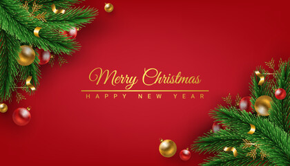 modern merry christmas and happy new year red background