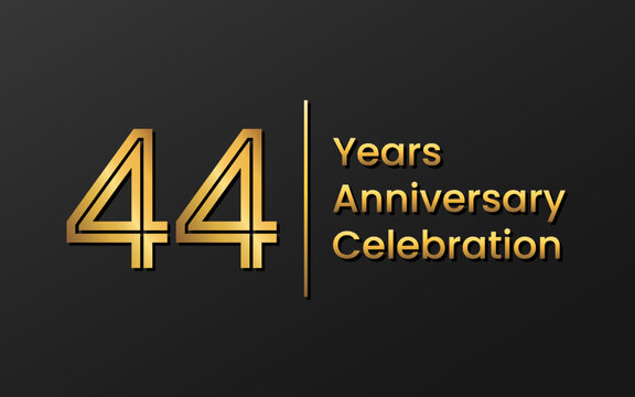 44 Years Anniversary, Perfect template design for anniversary celebration with gold color for booklet, leaflet, magazine, brochure poster, web, invitation or greeting card. Vector template