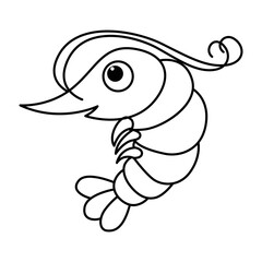 Cute shrimp cartoon characters vector illustration. For kids coloring book.