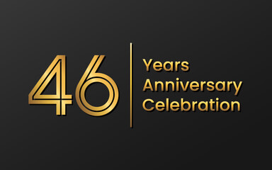 46 Years Anniversary, Perfect template design for anniversary celebration with gold color for booklet, leaflet, magazine, brochure poster, web, invitation or greeting card. Vector template