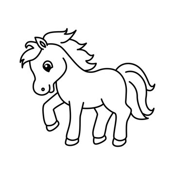 Cute horse cartoon characters vector illustration. For kids coloring book.
