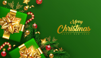 modern realistic merry christmas and happy new year banner design