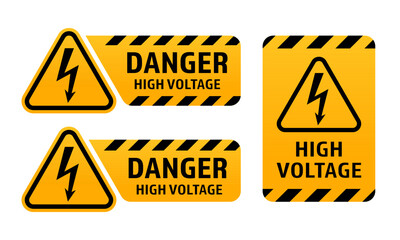High voltage signs. Danger of electricity. Danger vector symbols isolated on white background