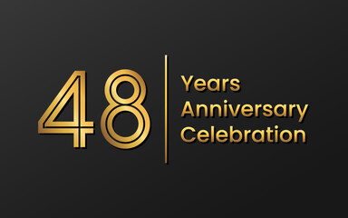 48 Years Anniversary, Perfect template design for anniversary celebration with gold color for booklet, leaflet, magazine, brochure poster, web, invitation or greeting card. Vector template