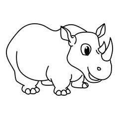 Cute rhino cartoon characters vector illustration. For kids coloring book.