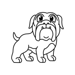 Cute bulldog cartoon characters vector illustration. For kids coloring book.
