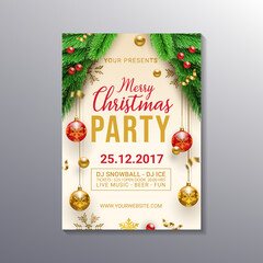 realistic decorative christmas party flyer template