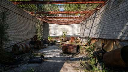 Destroyed abandoned police patrol station in ghost city Pripyat after explosion fourth reactor...