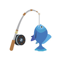 Fishing pole fish vector emoji illustration - obrazy, fototapety, plakaty
