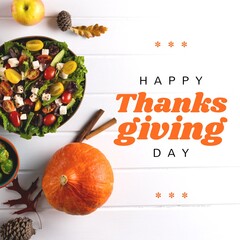 Composition of happy thanksgiving day text over salad © vectorfusionart