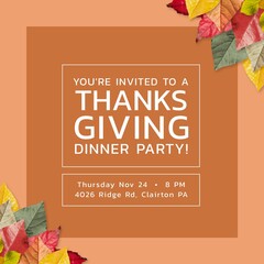 Composition of thanksgiving dinner text over leaves