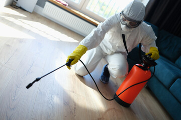 Pest and virus bacteria control contractor works in apartment