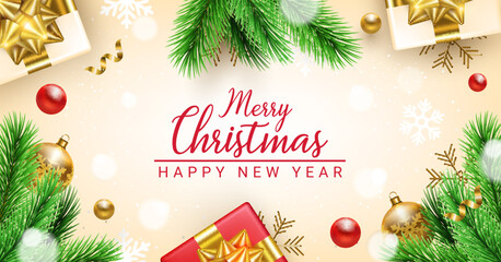 modern white merry christmas and happy new year banner background