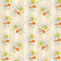 Seamless pattern with cute cat colorful doodle