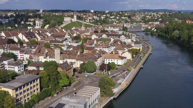 aerial drone tour of High Rhine and Shaffhausen Switzerland