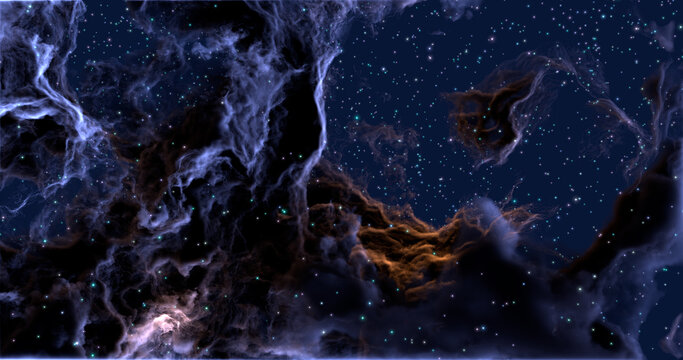 3d rendering. Space wallpaper and background. Universe with stars, constellations, galaxies, nebulae and gas and dust clouds