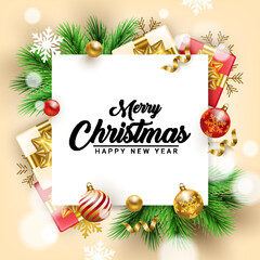merry christmas and happy new year decorative banner design