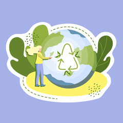 Ecological sticker. Safe planet. Environment protection, sustainability concept. Reuse. Recycle. Vector illustration.