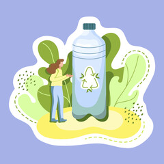 Ecological sticker. Recycle. Environment protection, sustainability concept. Vector illustration.