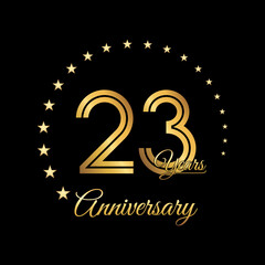 23 Years Anniversary, Perfect template design for anniversary celebration with gold color for booklet, leaflet, magazine, brochure poster, web, invitation or greeting card. Vector template