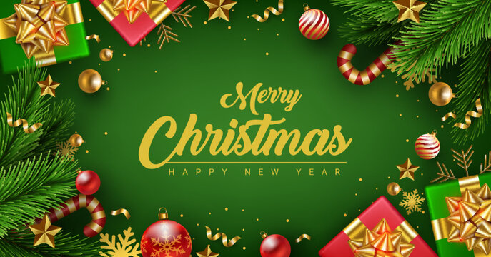 realistic modern merry christmas and happy new year banner design