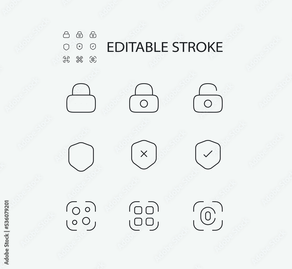 Poster simple set of security related vector line icons. contains such icons as secure and shield and more.