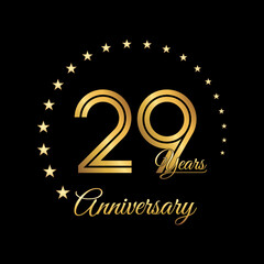 Obraz na płótnie Canvas 29 Years Anniversary, Perfect template design for anniversary celebration with gold color for booklet, leaflet, magazine, brochure poster, web, invitation or greeting card. Vector template