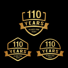 110 years anniversary celebration logotype. 110th anniversary logo collection. Set of anniversary design template. Vector illustration. 