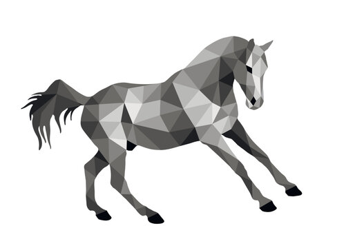 prancing horse, isolated image on a white background in the style of low poly
