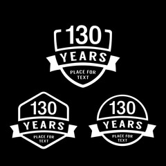 130 years anniversary celebration logotype. 130th anniversary logo collection. Set of anniversary design template. Vector illustration. 