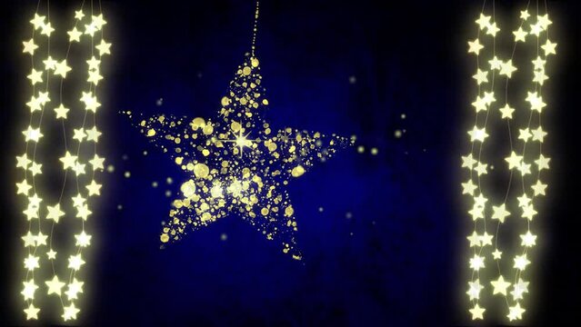 Animation of star and light chains over blue background