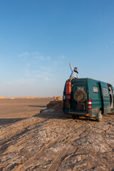 Family get fun in the desert on their camper van 4x4