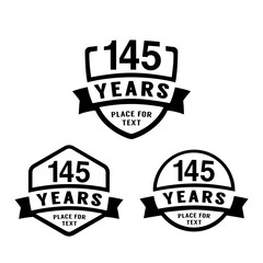 145 years anniversary celebration logotype. 145th anniversary logo collection. Set of anniversary design template. Vector illustration. 