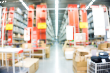 Blurred store product on shelf in supermarket