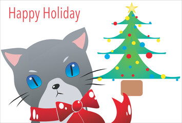 cat and christmas tree