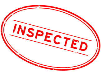 Grunge red inspected word oval rubber seal stamp on white background