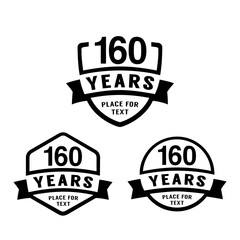160 years anniversary celebration logotype. 160th anniversary logo collection. Set of anniversary design template. Vector illustration. 