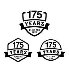 175 years anniversary celebration logotype. 175th anniversary logo collection. Set of anniversary design template. Vector illustration. 