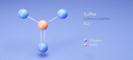 sulfite, molecular structures, sulphite, 3d model, Structural Chemical Formula and Atoms with Color Coding