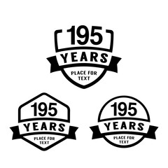195 years anniversary celebration logotype. 195th anniversary logo collection. Set of anniversary design template. Vector illustration. 