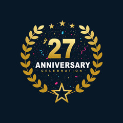 Naklejka premium 27 Anniversary celebration design, luxurious golden color 27 years Anniversary design.